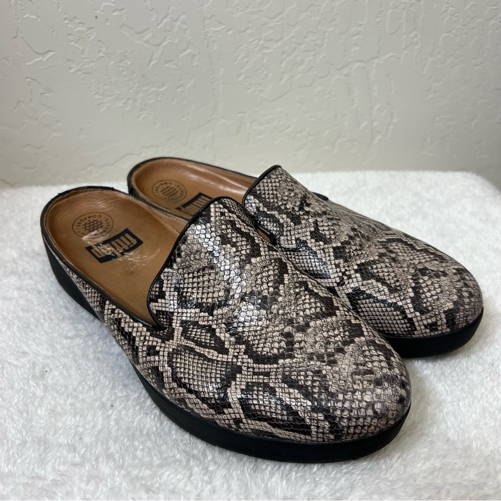 FitFlop Superskate leather slip-on mule shoes in a snake print Size 8.5 - Picture 7 of 12